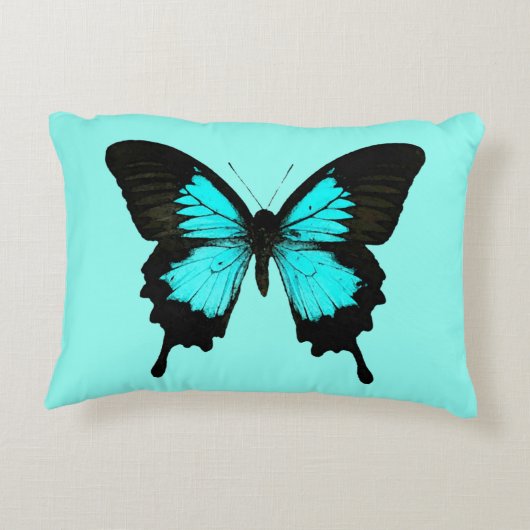 蝶 – ターコイズ青と黒 アクセントクッション (裏面)