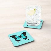 蝶 – ターコイズ青と黒 コースター (右側)