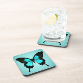 蝶 – ターコイズ青と黒 コースター (右側)