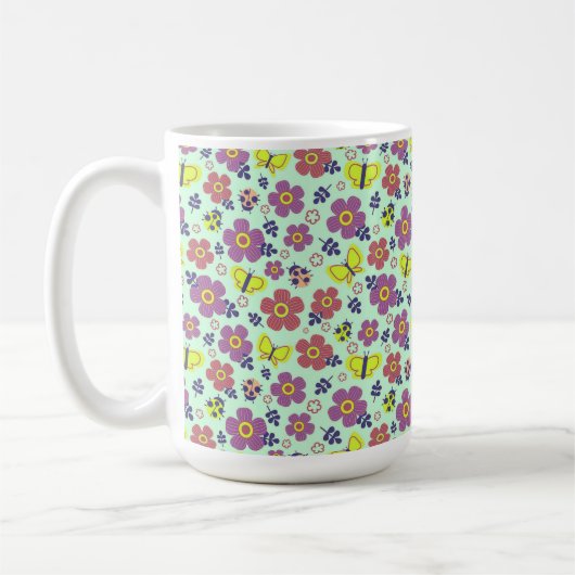 蝶、テンサイ、花離れ類 コーヒーマグカップ (左)