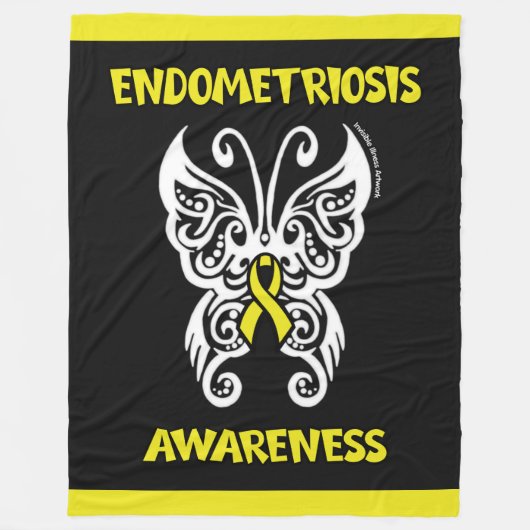 蝶/トライバル…子宮内膜症 フリースブランケット (正面)