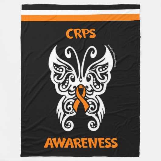 蝶/トライバル...CRPS(複合性局所疼痛症候群) フリースブランケット (正面)