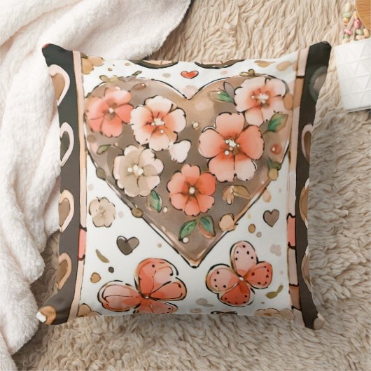 蝶、ハート、花 クッション (ブランケット)