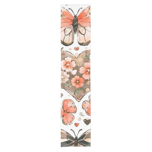 蝶、ハート、花 ショートテーブルランナー (正面)