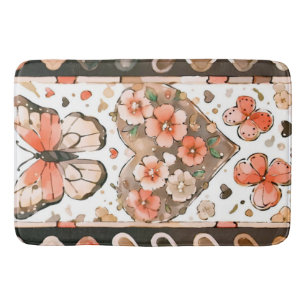 蝶、ハート、花 バスマット
