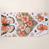 蝶、ハート、花 ビーチタオル (正面)