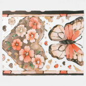 蝶、ハート、花 フリースブランケット (正面(横))