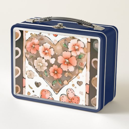 蝶、ハート、花 メタルランチボックス (正面)