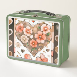 蝶、ハート、花 メタルランチボックス
