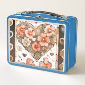 蝶、ハート、花 メタルランチボックス (正面)