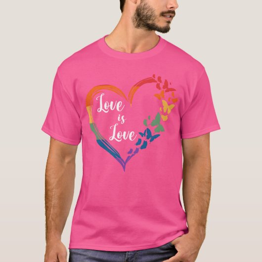 蝶 ハート 虹 愛は愛 LGBT ゲイ ギフト Tシャツ (正面)