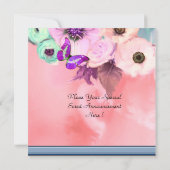 蝶、バラ、アネモネの花、カップケーキ誕生日 招待状 (裏面)