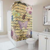蝶、バラ、ノートEphemera シャワーカーテン (インサイチュ)
