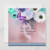 蝶,バラ,花,カップケーキ青い赤ちゃんシャワー 招待状 (裏面)