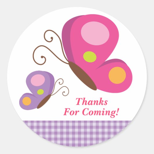 蝶 – ピンクと紫のステッカー ラウンドシール (正面)