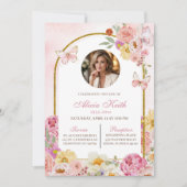 蝶 ピンク 花の葬儀のお知らせ 招待状 (正面)