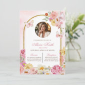 蝶 ピンク 花の葬儀のお知らせ 招待状 (スタンド正面)