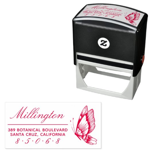 蝶 |ファミリ名スクリプト差出人住所 セルフインキングスタンプ (インサイチュ)