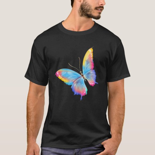 蝶 モナークバタフライ 虹色の蝶 Tシャツ (正面)