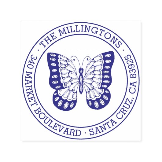 蝶 |ラウンドファミリ名差出人住所 セルフインキングスタンプ (デザイン)