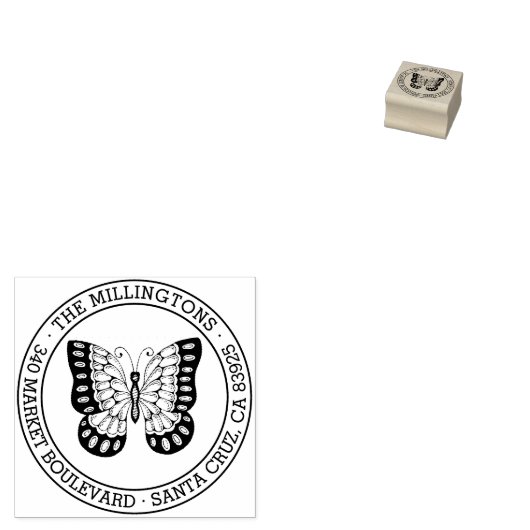 蝶 |ラウンドファミリ名差出人住所 ラバースタンプ (押印)