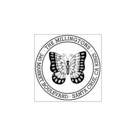 蝶 |ラウンドファミリ名差出人住所 ラバースタンプ