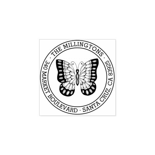 蝶 |ラウンドファミリ名差出人住所 ラバースタンプ (インプリント)