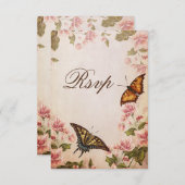 蝶&ヴィンテージアーモンドブロッサムRSVP 出欠カード (正面/裏面)