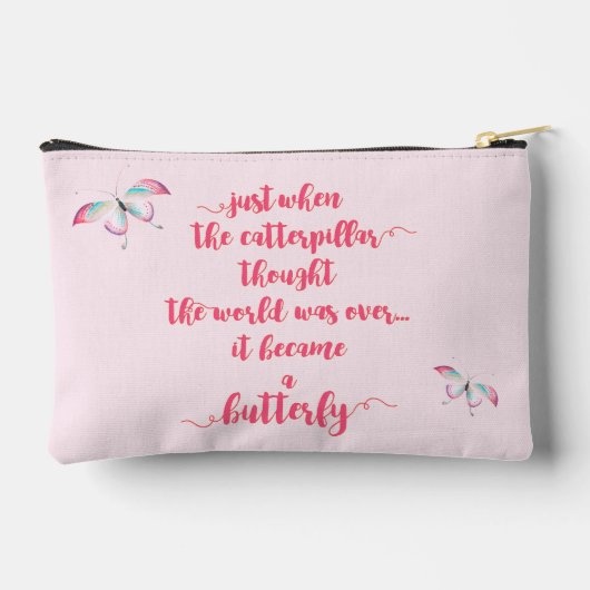 蝶 – 人生の苦労 – 感動的引用文 アクセサリーポーチ (裏面)