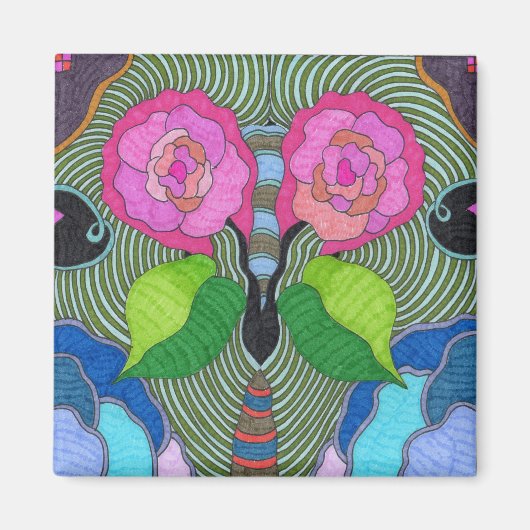 蝶 – 大きなバラの目 マグネット (正面)