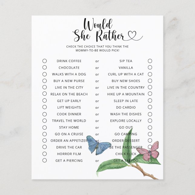 蝶/彼女はむしろ赤ちゃんシャワーゲーム (正面)