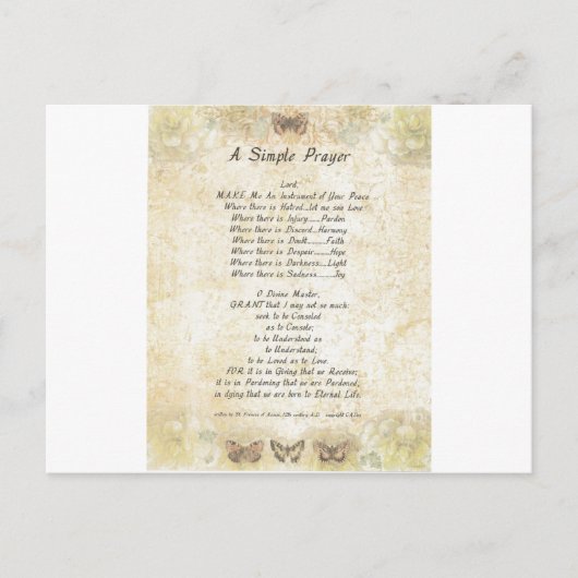 蝶=教皇フランシス=聖フランシスシンプル祈りの言葉 ポストカード (正面)