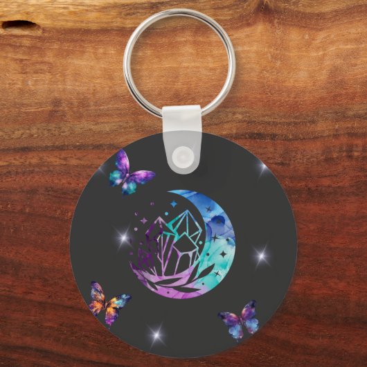 蝶、月、結晶 キーホルダー (正面)