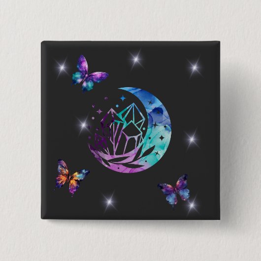 蝶、月、結晶 缶バッジ (正面)