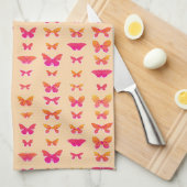 蝶,柔らかいオレンジ,コーラルピンク,金ゴールド キッチンタオル (四つ折り)