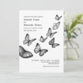 蝶。白黒スタイリッシュ結婚の 招待状 (スタンド正面)
