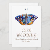 蝶、素朴なキャンバスの結婚式招待状 招待状 (正面/裏面)