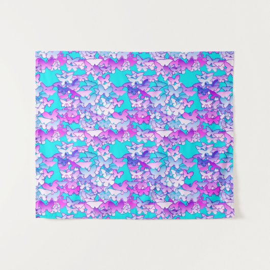 蝶、紫とターコイズ タペストリー (正面(横))