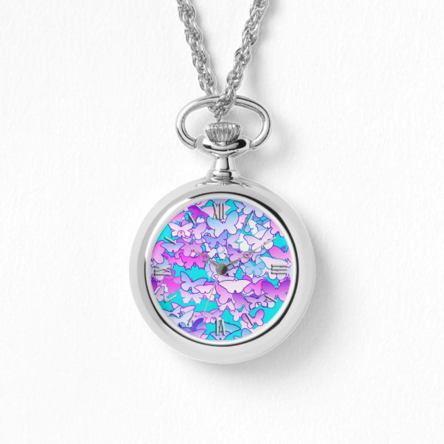 蝶、紫とターコイズ 腕時計 (正面)