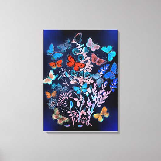 蝶、色鮮やか、ヴィンテージイラストレーション キャンバスプリント (正面)