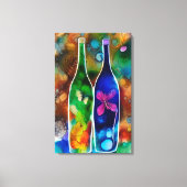 蝶、花とボトル キャンバスプリント (正面)