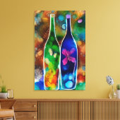 蝶、花とボトル キャンバスプリント (インサイチュ (リビング))