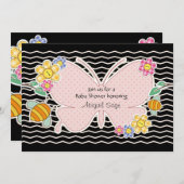 蝶、花とミツバチ赤ちゃんシャワー招待状 招待状 (正面/裏面)