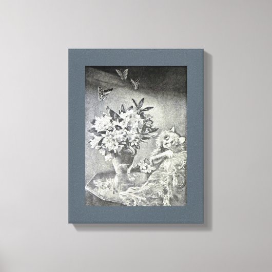 蝶、花瓶、猫、ルイ・ワイン キャンバスプリント (正面)