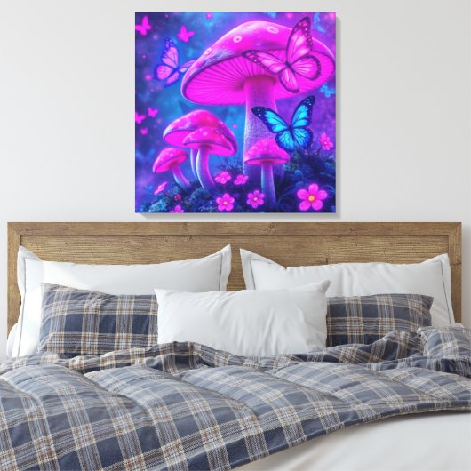 蝶、花、キノコ キャンバスプリント (インサイチュ (寝室))