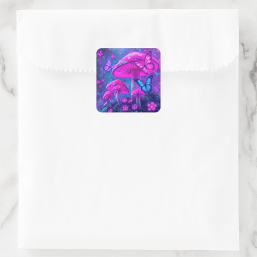 蝶、花、キノコ スクエアシール (バッグ)