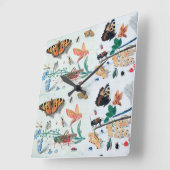 蝶、虫、花、植物 スクエア壁時計 (傾斜)