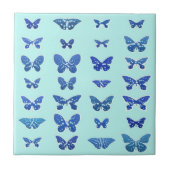 蝶、青、ターコイズ背景 タイル (正面)