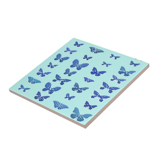 蝶、青、ターコイズ背景 タイル (側面)