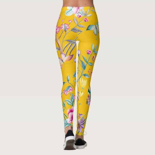 蝶、鳥の花は黄色 レギンス (裏面)